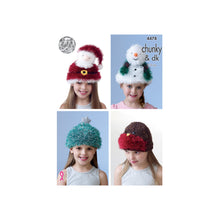 Load image into Gallery viewer, Knitting Pattern: Novelty Christmas Hats for Kids in Tinsel Chunky Yarn