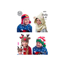 Load image into Gallery viewer, SALE: Crochet Pattern: Christmas Novelty Hats for Kids 2-12 Years