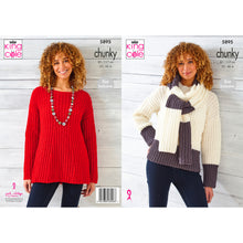 Load image into Gallery viewer, Knitting Pattern: Ladies Sweaters and Scarf in Chunky Yarn