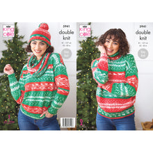 Load image into Gallery viewer, Knitting Pattern: Adult Sweater, Cowl and Hat in Christmas Yarn

