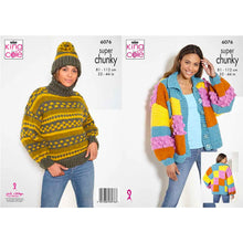 Load image into Gallery viewer, Knitting Pattern: Ladies Patchwork Cardigan, Sweater and Hat in Super Chunky Yarn