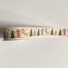 Load image into Gallery viewer, NEW Christmas Ribbon: 40mm, Christmas Tree and Deer Ribbon White and Green with Red Sparkle
