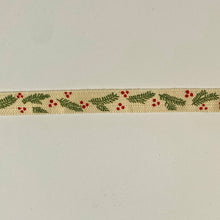Load image into Gallery viewer, NEW Christmas Ribbon: 15mm, Cream Cotton Dekozweig Ribbon