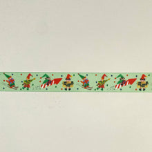Load image into Gallery viewer, NEW Christmas Ribbon: 25mm, Green Santas Elves