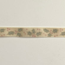 Load image into Gallery viewer, NEW Christmas Ribbon: 15mm, Holly and Berries Ribbon with Gold Sparkle