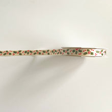 Load image into Gallery viewer, NEW Christmas Ribbon: 15mm, Holly and Berries Ribbon with Gold Sparkle