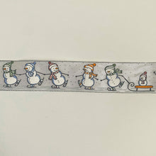 Load image into Gallery viewer, NEW Christmas Ribbon: 40mm, Fun Snowmen with Silver Sparkle