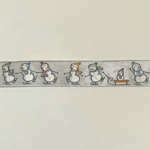 Load image into Gallery viewer, NEW Christmas Ribbon: 40mm, Fun Snowmen with Silver Sparkle