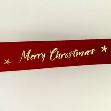 Load image into Gallery viewer, NEW Christmas Ribbon: 25mm, Merry Christmas Velvet Ribbon, Dark Red