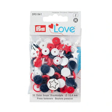 Load image into Gallery viewer, PRYM Colour Snap Fastener, Star, 12.4mm, Red, White and Navy Blue