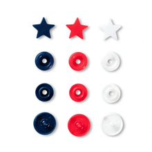 Load image into Gallery viewer, PRYM Colour Snap Fastener, Star, 12.4mm, Red, White and Navy Blue