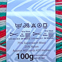 Load image into Gallery viewer, NEW Sock Yarn: Zig Zag 4 Ply in Christmas, 100g Ball