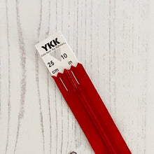 Load image into Gallery viewer, Zip: Red, 25cm (10in), YKK, Closed End