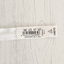Load image into Gallery viewer, Zip: White, 30cm (12in), YKK, Closed End