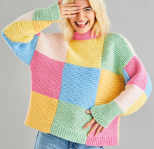 Load image into Gallery viewer, SALE: Knitting Pattern: Patchwork Funnel Neck Sweater in Chunky Yarn
