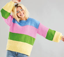 Load image into Gallery viewer, Knitting Pattern: Striped Balloon Sleeve Sweater in Chunky Yarn