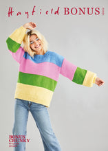 Load image into Gallery viewer, Knitting Pattern: Striped Balloon Sleeve Sweater in Chunky Yarn