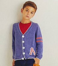 Load image into Gallery viewer, Knitting Pattern: Retro Varsity Cardigan for Kids 3-7 Years