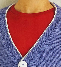 Load image into Gallery viewer, Knitting Pattern: Retro Varsity Cardigan for Kids 3-7 Years