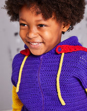 Load image into Gallery viewer, Crochet Pattern: Sirdar Superhero Hoodie and Cape in DK Yarn for Kids 3-7