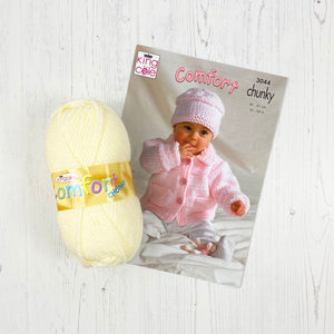 Pattern + Yarn: Chunky Baby Jacket, Sweater, Crossover Cardigan or Hat in Cream or Pink Chunky Baby Yarn