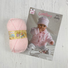 Load image into Gallery viewer, Pattern + Yarn: Chunky Baby Jacket, Sweater, Crossover Cardigan or Hat in Cream or Pink Chunky Baby Yarn
