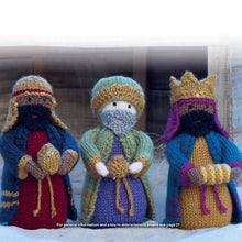 Load image into Gallery viewer, The three wise men bearing gifts. They all wear a robe and long coat in a variety of colours. They each have a different head dress including a crown and different coloured beards.
