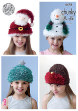 Load image into Gallery viewer, Knitting Pattern: Novelty Christmas Hats for Kids in Tinsel Chunky Yarn
