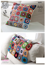 Load image into Gallery viewer, SALE: Crochet Pattern: Granny Squares Throw and Cushion in 4 Ply Yarn