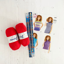 Load image into Gallery viewer, Knitting Kit: Summer Tops for Ladies in Red Cotton 4 Ply Yarn