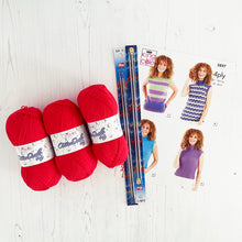 Load image into Gallery viewer, Knitting Kit: Summer Tops for Ladies in Red Cotton 4 Ply Yarn