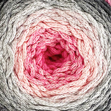 Load image into Gallery viewer, Yarn: Retwisst Recycled Chainy Cotton Cake Five Colour Gradient, Grey and Pink, 250g
