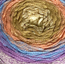 Load image into Gallery viewer, Yarn: Retwisst Recycled Chainy Cotton Cake Lilac Five Colour Gradient, 250g