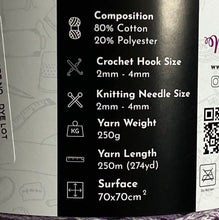 Load image into Gallery viewer, Yarn: Retwisst Recycled Chainy Cotton Cake Lilac Five Colour Gradient, 250g