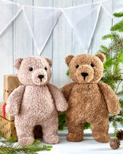 Load image into Gallery viewer, The basic bear toys without their Christmas outfits. Knitted in brown or light brown fake fur yarn for added texture. The bears have muzzles with black embroidered facial features. They are cute and have a traditional teddy bear look