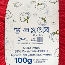 Load image into Gallery viewer, Sock Yarn: Cotton Socks 4 Ply in Red, 100g Ball