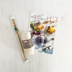 Knitting Kit: Recycled Dish Cloth Cotton, Cream, 100g Ball with Free Pattern and Bamboo Needles