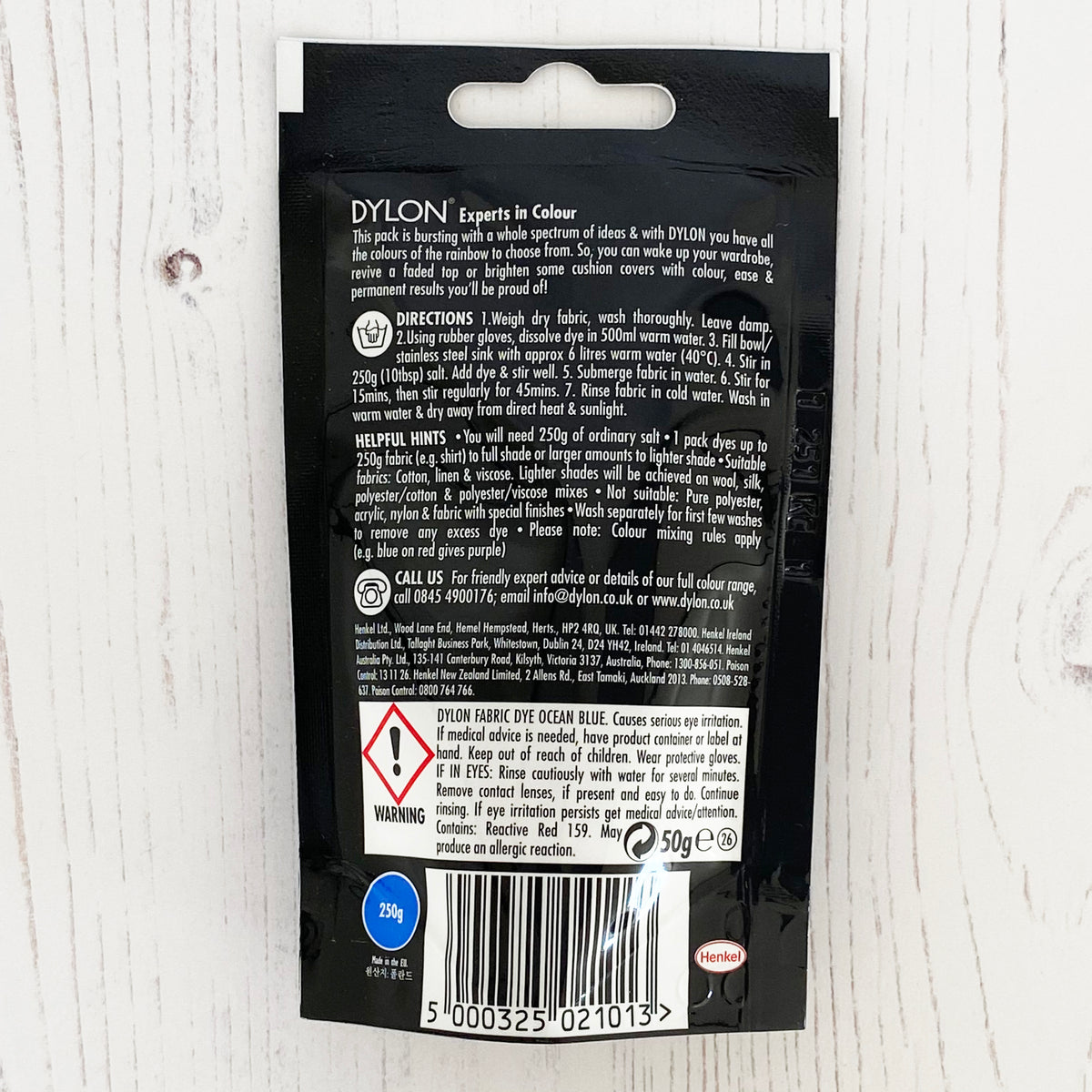 Dylon Fabric Hand Dye, 50g Sachet, Ocean Blue YardandYarn