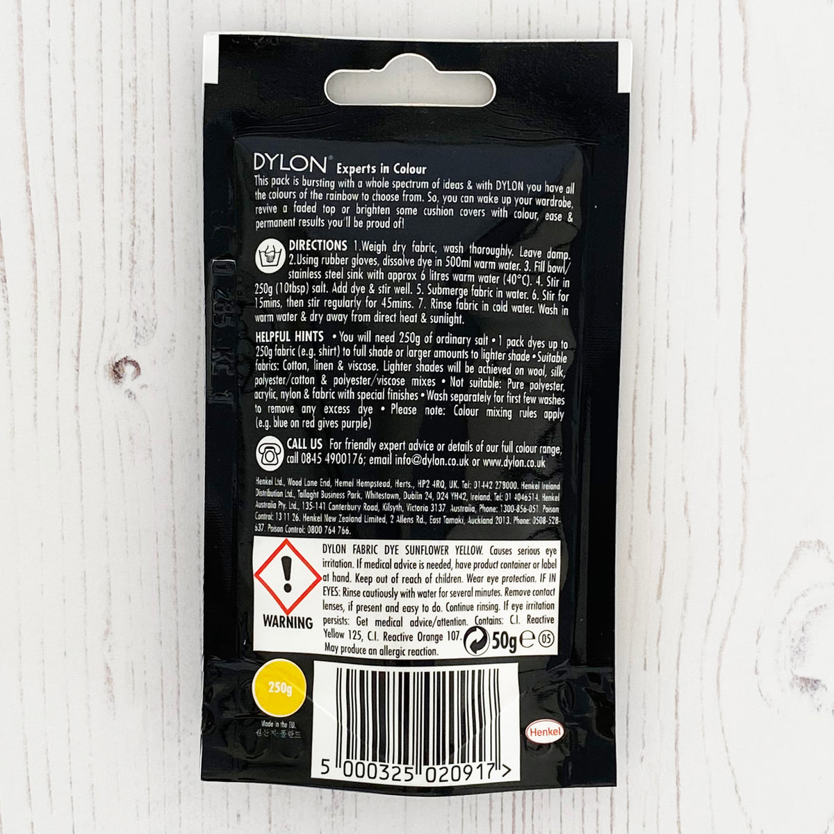 Dylon Fabric Hand Dye, 50g Sachet, Sunflower Yellow YardandYarn