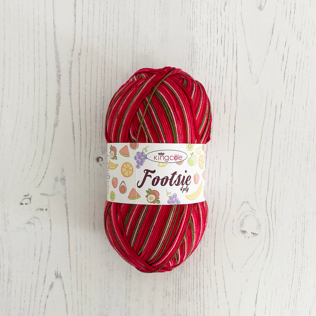 Sock Yarn: Footsie 4 Ply in Strawberry, 100g Ball