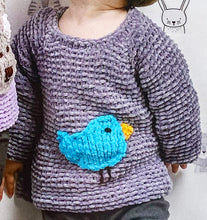 Load image into Gallery viewer, Knitting Pattern: Sweater with Bunny or Bird in Chunky Yarn for Kids