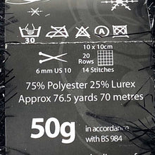 Load image into Gallery viewer, Yarn: Tinsel Chunky in Black, 50g Ball
