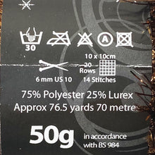 Load image into Gallery viewer, Yarn: Tinsel Chunky in Copper, 50g Ball