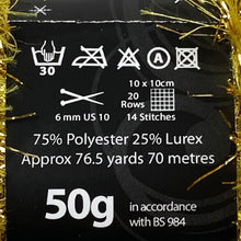 Load image into Gallery viewer, Yarn: Tinsel Chunky in Gold, 50g Ball