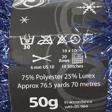 Load image into Gallery viewer, Yarn: Tinsel Chunky in Sapphire, 50g Ball