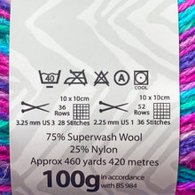 Load image into Gallery viewer, Sock Yarn: Zig Zag 4 Ply in Butterfly, 100g Ball