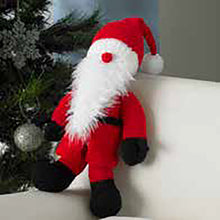 Load image into Gallery viewer, Santa Claus or Father Christmas gonk toy. Trousers, jacket and hat knitted in red yarn. Black boots, gloves and belt. His hat is red with a white band and pom pom. His long white beard is knitted in tinsel yarn and he has a red nose