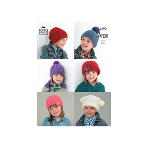 Aran Knitting Pattern: Six Children's Unisex Hats in Aran Yarn for Ages 1-9 Years