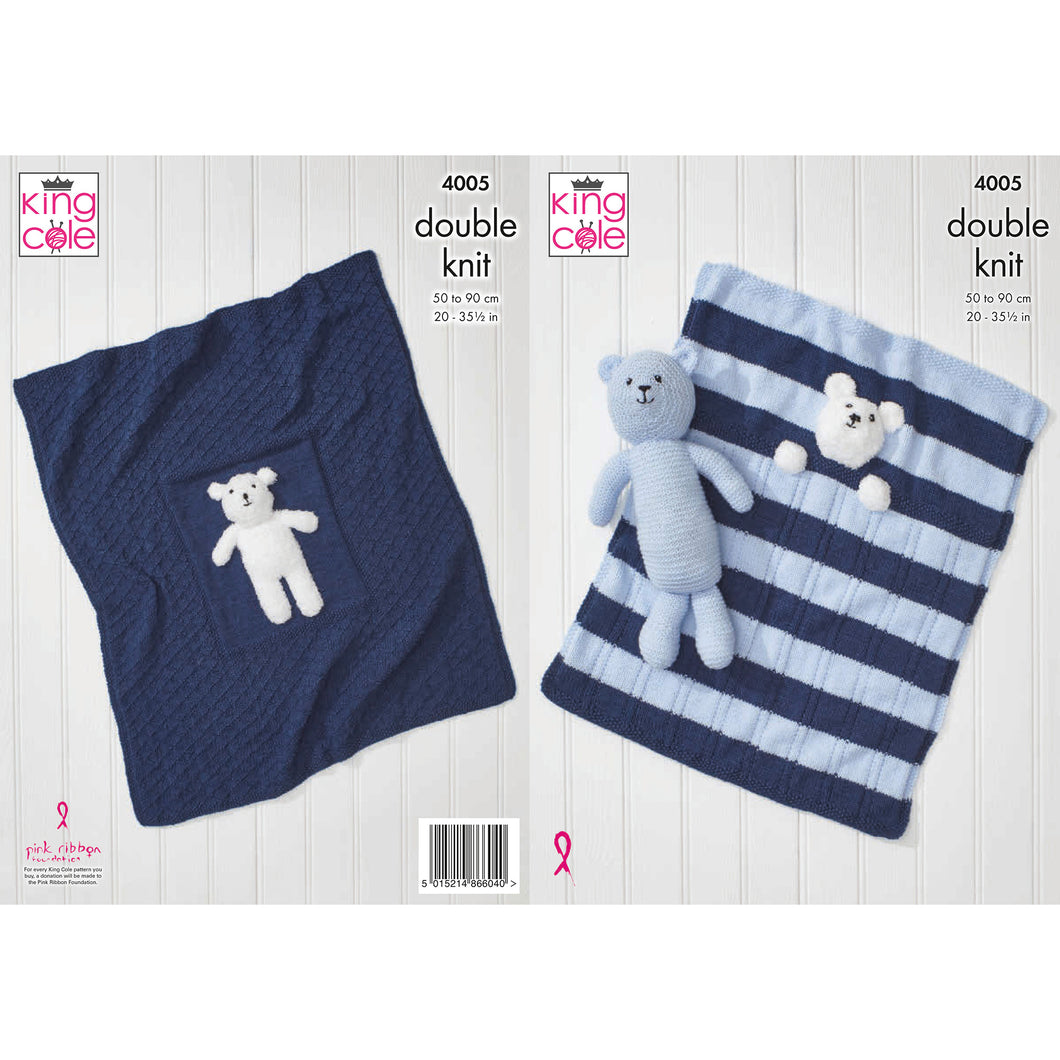 Knitting Pattern: Baby Blanket with Teddy Bear Toy in DK Yarn