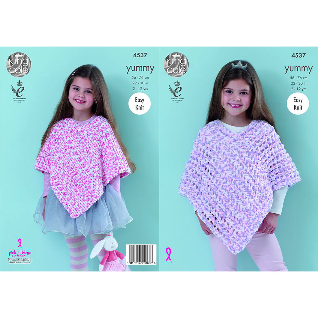 Knitting Pattern: Ponchos in Yummy Yarn for Girls 2-12 Years
